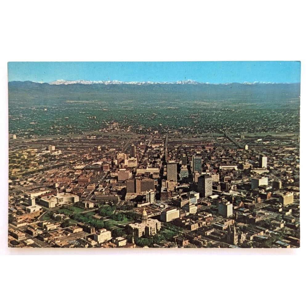 Aerial View of Downtown Denver, CO- Colorado Rockies Vintage Chrome Postcard J1